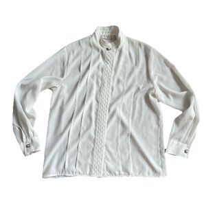 Cymbrion Vintage Ivory Blouse Size 14 Quilted Front Mandarin Collar Pearl Button